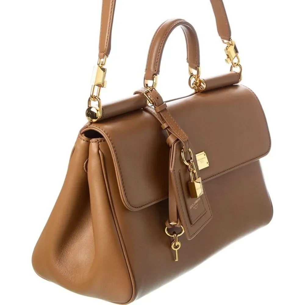 Dolce & Gabbana My Sicily Leather Satchel, Brown